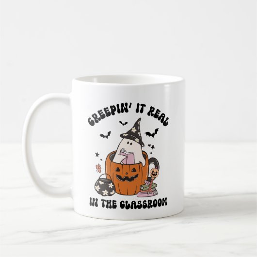 Retro Creepin’ It Echte Leraar Halloween Koffiemok (Links)