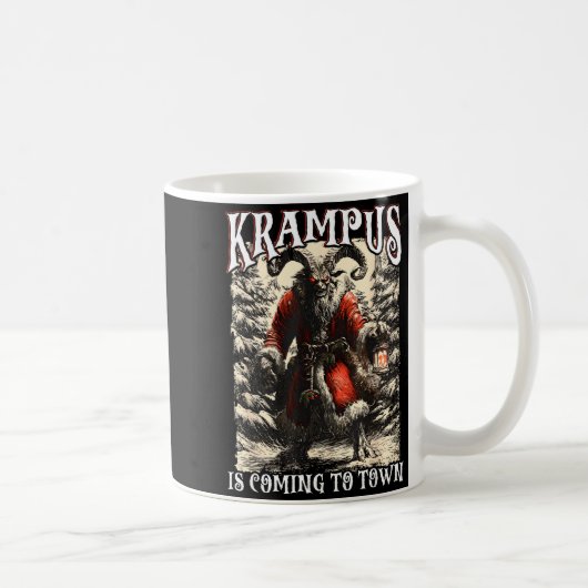 Retro Creepmas Krampus Is Coming To Town Dark Humo Koffiemok (Rechts)