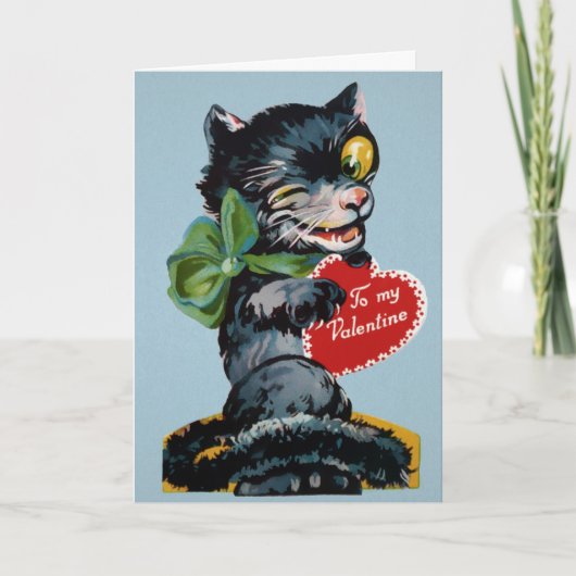 Retro Creepy Cat Valentijnsdag Card Feestdagen Kaart (Voorkant)