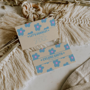 Retro Crème Blauw Groovy Bloemig Boho Uniek 70s Visitekaartje