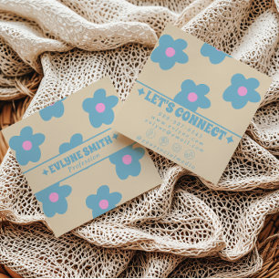 Retro Crème Blauw Groovy Bloemige Trendy Fun Boho Vierkante Visitekaartje
