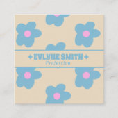 Retro Crème Blauw QR Code Groovy Bloemrijke Fun Bo Vierkante Visitekaartje (Voorkant)