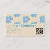 Retro Crème Blauwe QR-code Groovy Bloemrijke Boho Visitekaartje (Achterkant)
