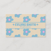 Retro Crème Blauwe QR-code Groovy Bloemrijke Boho Visitekaartje (Voorkant)