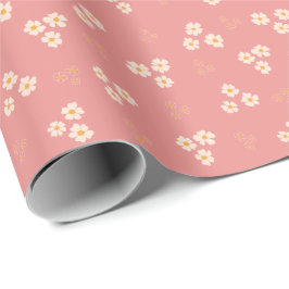 Retro Crème & Gouden Daisy Bloem Cadeaupapier