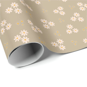 Retro Crème & Gouden Daisy Bloem Cadeaupapier