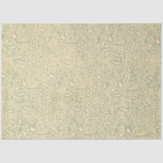 Retro  Creme Leaf Floral Moss Green Tissuepapier (Voorkant)