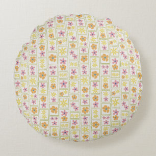 Retro Crème Patchwork Bloem 16" Rond Kussen