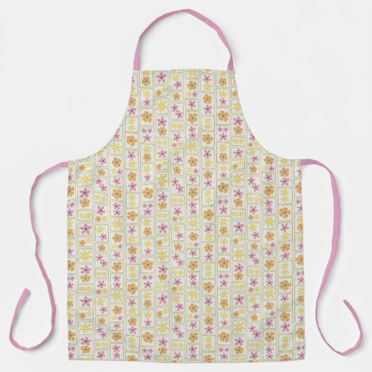 Retro Crème Patchwork Bloem Groot Schort (Voorkant)
