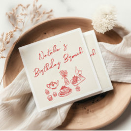 Retro Crème Rode Hand Getrokken Leuke Verjaardag B Servet