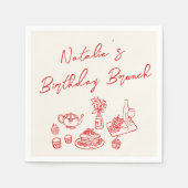 Retro Crème Rode Hand Getrokken Leuke Verjaardag B Servet (Voorkant)