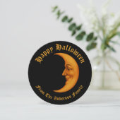 Retro Crescent Moon Face Happy Halloween Feestdagenkaart (Staand voorkant)