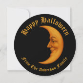 Retro Crescent Moon Face Happy Halloween Feestdagenkaart (Voorkant)
