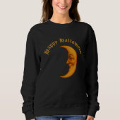 Retro Crescent Moon Face Happy Halloween Trui (Voorkant)