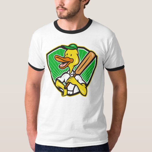 Retro Cricket Cartoon Duck T-shirt (Voorkant)