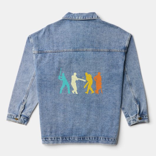 Retro Cricket Player  Cricketer Sport Gamed Denim Jacket (Achterkant)