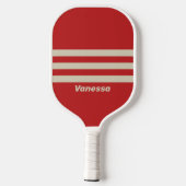 Retro Crimson Drie Dwars Strepen met Naam Pickleball Paddle (Achterkant)