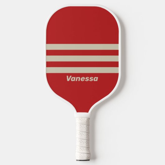 Retro Crimson Drie Dwars Strepen met Naam Pickleball Paddle (Voorkant)