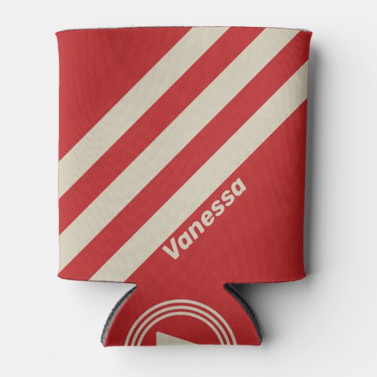 Retro Crimson Drie Strepen met Naam Blikjeskoeler (Voorkant)