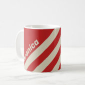 Retro Crimson Drie Strepen met Naam Koffiemok (Voorkant links)