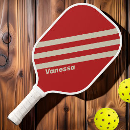 Retro Crimson Drie Strepen met Naam Pickleball Paddle
