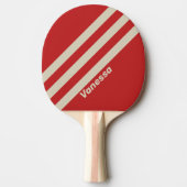 Retro Crimson Drie strepen met naam Tafeltennisbatje (Voorkant)