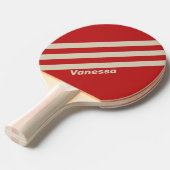 Retro Crimson Drie strepen met naam Tafeltennisbatje (Voorkant Gekanteld)