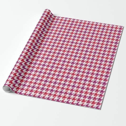 Retro crimson red paars houndstooth plaid cadeaupapier (Uitgerold)