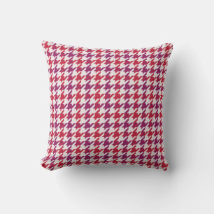 Retro crimson red paars houndstooth plaid kussen