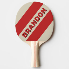 Retro Crimson Three Bold Strepen met Naam Tafeltennisbatje