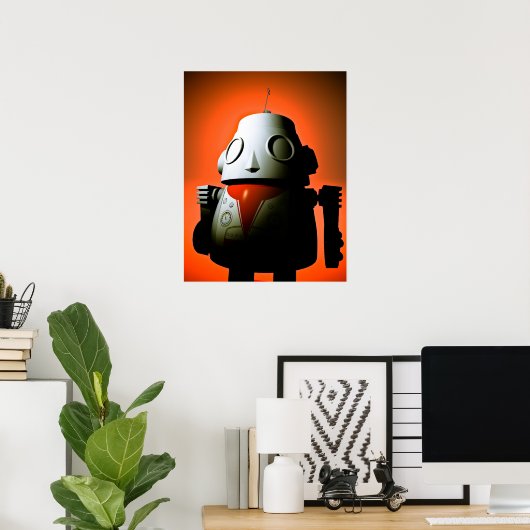 Retro Cropped Speelgoed Robot 01 Poster (Thuiskantoor)