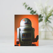 Retro Cropped Speelgoed Robot 02 Briefkaart (Staand voorkant)