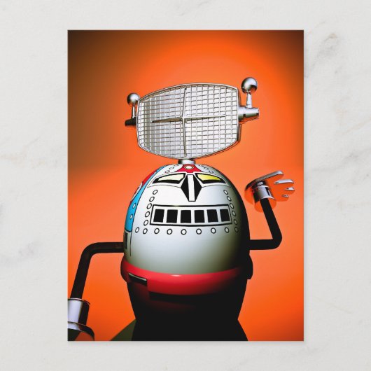 Retro Cropped Speelgoed Robot 03 Briefkaart (Voorkant)