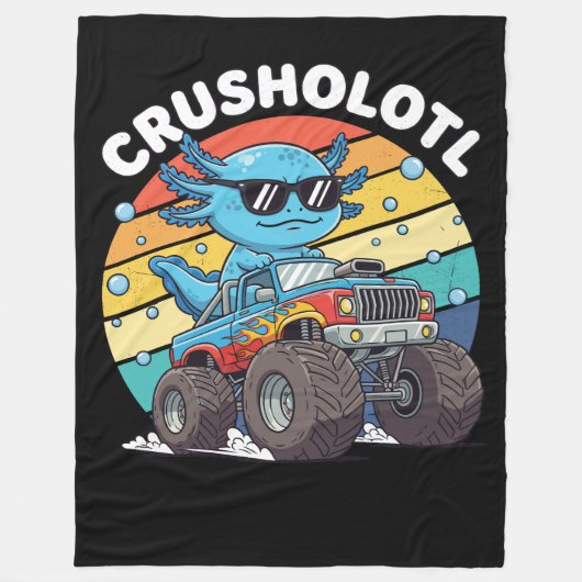 Retro Crusholotl Axolotl Monster Truck Art Fleece Deken (Voorkant)