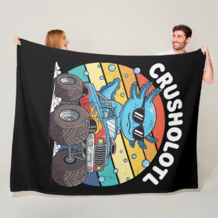 Retro Crusholotl Axolotl Monster Truck Kunst Fleece Deken