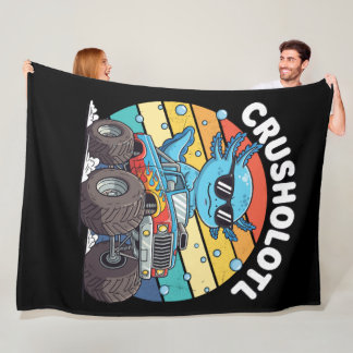 Retro Crusholotl Axolotl Monster Truck Kunst Fleece Deken