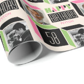 Retro Cube Moderne Foto Verjaardag 58e Roze Groen Cadeaupapier (Rol Hoek)