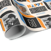 Retro Cube Moderne Foto Verjaardag 60e Sinaasappel Cadeaupapier (Rol Hoek)