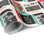 Retro Cube Moderne Foto Verjaardag 65e Rood Groen Cadeaupapier (Rol Hoek)