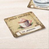 Retro Cup Pepermunt Hot Cacao Kerst Kartonnen Onderzetters (Schuin)