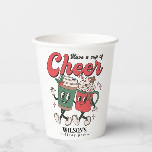 Retro Cup van Cheer Hot Chocolate Vakantie Papieren Bekers (Voorkant)