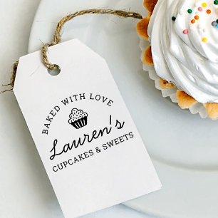 Retro Cupcake Bakkerij Logo 'Gebakken met Liefde' Zelfinktende Stempel