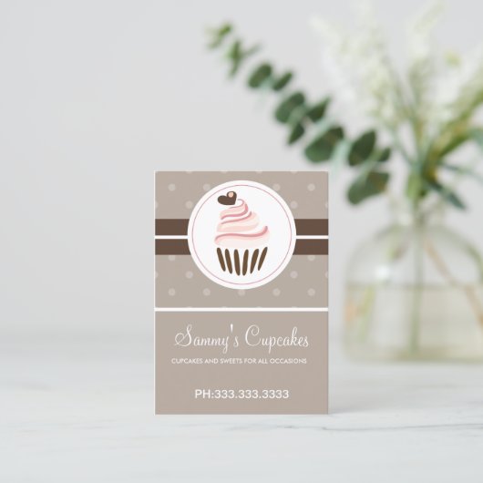 retro Cupcake Bakkerij visitekaartjes (Staand voorkant)