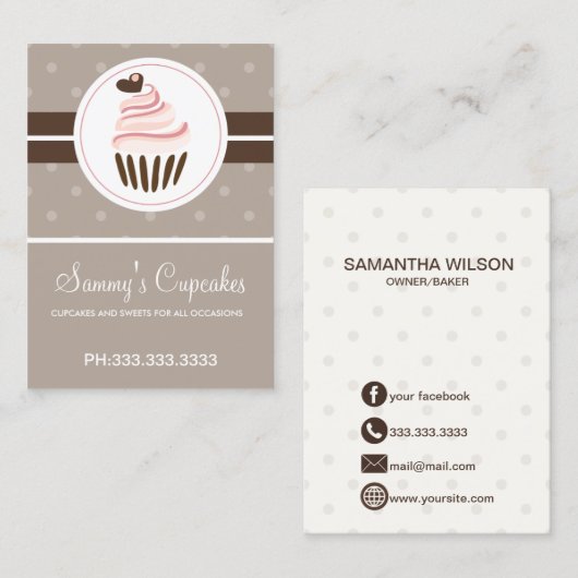 retro Cupcake Bakkerij visitekaartjes (Voorkant / Achterkant)