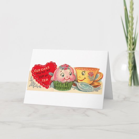  retro cupcake en theekopje Valentijnsdag Feestdagen Kaart (Voorkant)