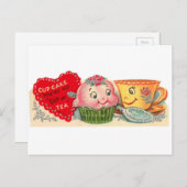 retro cupcake en theekopje Valentijnsdag Feestdagenkaart (Voorkant / Achterkant)