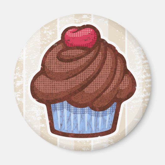 Retro Cupcake Magneet in Blauw & Chocolade (Voorkant)