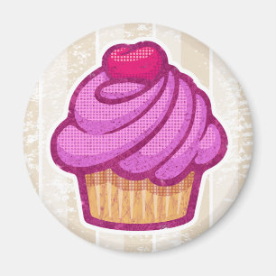 Retro Cupcake Magneet in Roze