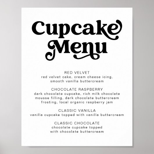 Retro Cupcake Menu Bord Poster (Voorkant)