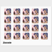 Retro Cupcake Pop Art Comic Style Vierkante Sticker (Vel)